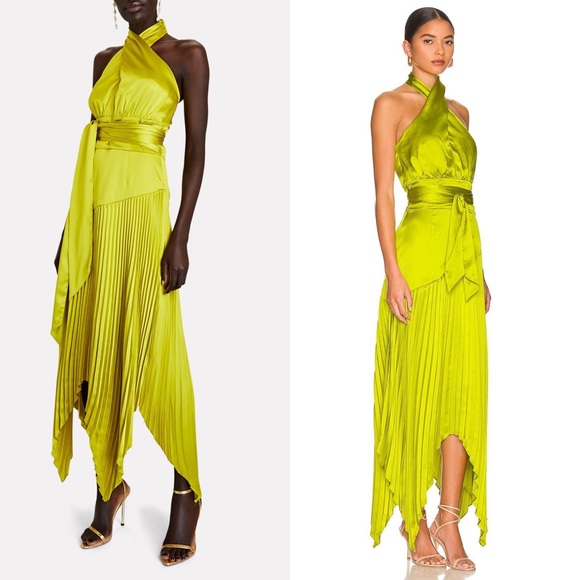 NWT Amur Dixon Dress Citrine Green Halter Pleated Sz 2 - Picture 4 of 11